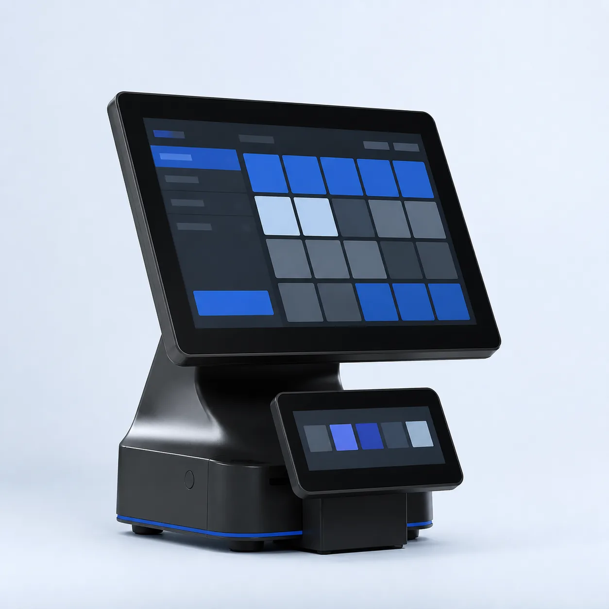Modern Android touchscreen point of sale terminal with customer display