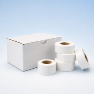 Pricing gun adhesive label rolls with carton